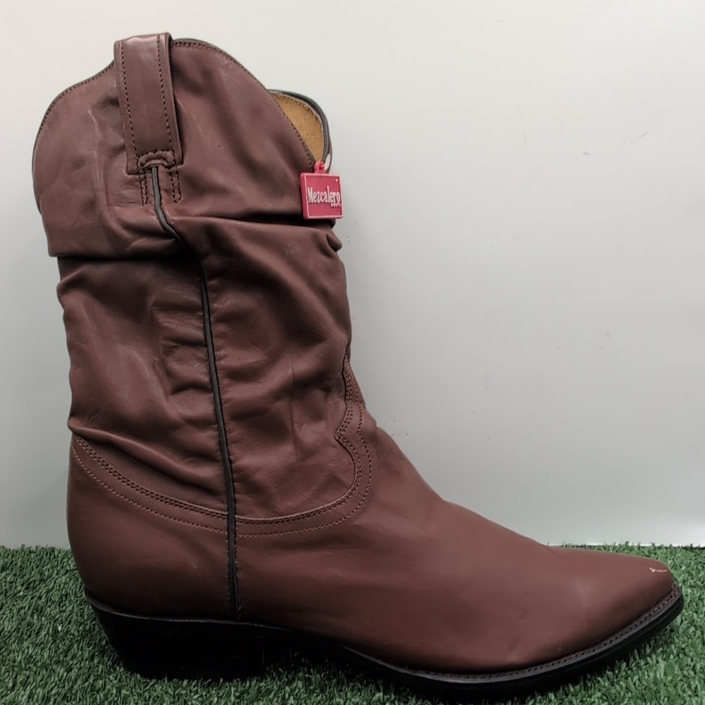 VTG Mezcalero Slouch Style Brown Boots Men's 9.5 - 27 1/2 EE Leather Mexican New - Picture 2 of 14
